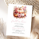 Carte Postale Chute en Amour Rose Floral Citrouille Baby shower<br><div class="desc">Cette invitation au baby shower sucré présente une aquarelle d'un groupe de citrouilles dans les tons pastel, entourés de fleurs roses. Ci-dessous, les mots "tomber amoureux" apparaissent dans un élégant script d'écriture rose. Personnalisez le texte avec le nom de la maman-to-be en écriture rose et les détails en caractère sans...</div>