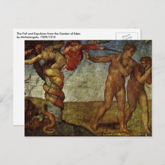 Carte Postale Chute et Expulsion de Michel-Ange, Jardin d'Eden (Devant / Derrière)