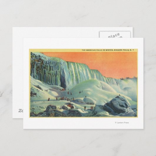 Carte Postale Chutes américaines en hiver avec coucher de soleil (Devant / Derrière)