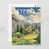 Carte Postale Chypre Illustration Voyage Art Vintage (Devant / Derrière)