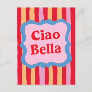 Carte Postale Ciao Bella Coloré Rayé Été Amusant