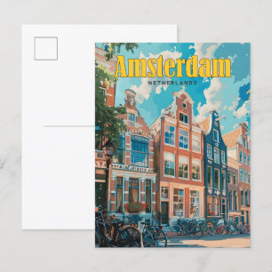 Carte Postale Ciel bleu à Amsterdam Vintage voyage Pays-Bas