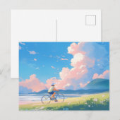 Carte Postale Ciel bleu chevauchant un dessin animé à vélo (Devant / Derrière)