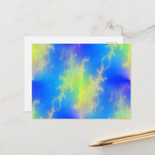 Carte Postale Ciel bleu et boulons de foudre jaune doré (Devant/Arrière en situation)