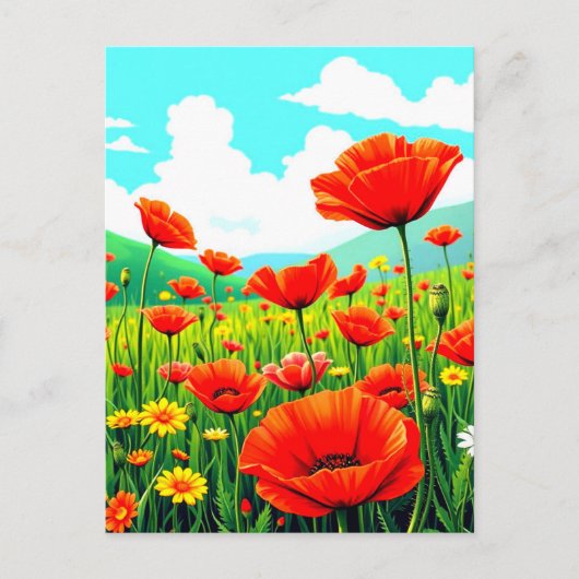 Carte Postale Ciel bleu et coquelicots (Devant)