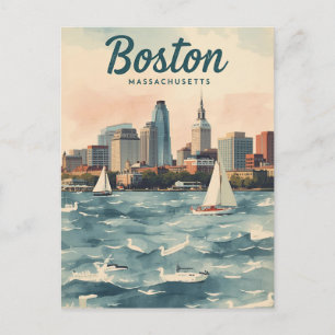 Carte Postale Ciel de Boston rétro & voiliers Massachusetts