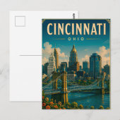 Carte Postale 🌉 Ciel de Cincinnati Ohio et front de rivière (Devant / Derrière)