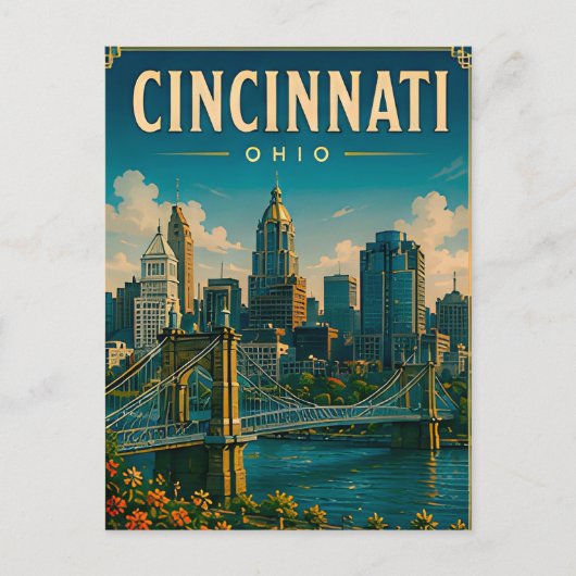 Carte Postale 🌉 Ciel de Cincinnati Ohio et front de rivière (Devant)