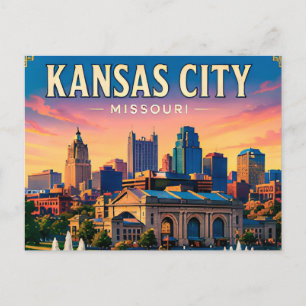 Carte Postale 🌆 Ciel de Kansas City Missouri et fontaine