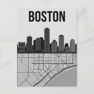 Carte Postale Ciel de la ville de Boston Massachusetts avec cart