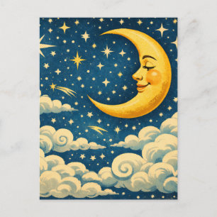 Carte Postale Ciel de nuit au croissant de lune vintage