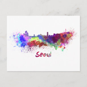 Carte Postale Ciel de Séoul en aquarelle