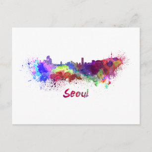 Carte Postale Ciel de Séoul en aquarelle