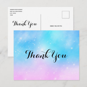 Carte Postale Ciel dégradé pastel rose et bleu Merci