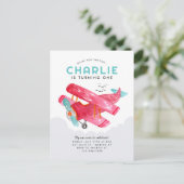 Carte Postale Ciel mignon nuage aquarelle rouge avion anniversai (Debout devant)