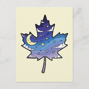 Carte Postale ciel nocturne en feuille d'érable