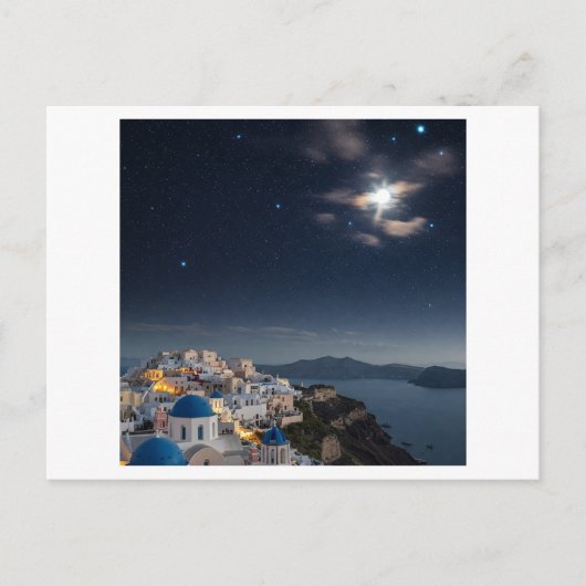 Carte Postale ciel nocturne onirique sur Santorin, Grèce, avec é (Devant)