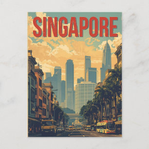 Carte Postale Ciel nocturne rétro de la ville de Singapour