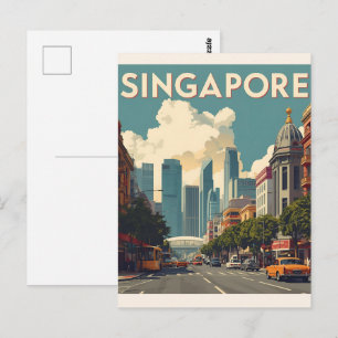Carte Postale Ciel nocturne rétro de la ville de Singapour
