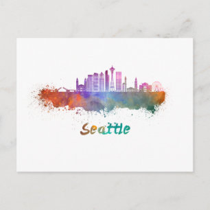 Carte Postale Ciel Seattle V2 en aquarelle