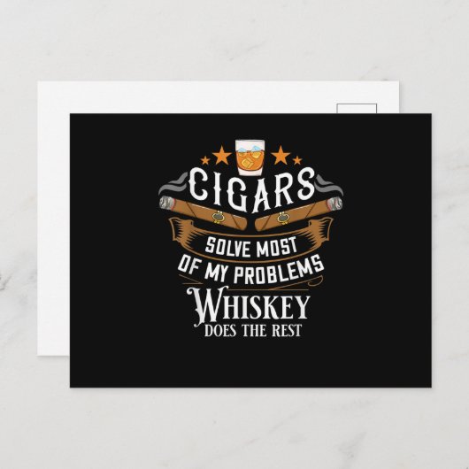 Carte Postale Cigars Solve Most Of My Problems Whiskey (Devant / Derrière)