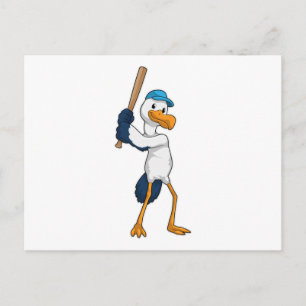 Carte Postale Cigogne au baseball avec une batte de baseball