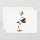 Carte Postale Cigogne au bowling avec boule de bowling (Devant / Derrière)