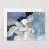 Carte Postale Cigogne et bébé (Devant / Derrière)