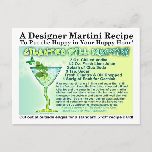 Carte postale Cilantro Dill Martini Recette (Devant)
