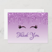 Carte Postale Cils noirs élégants et glitter violet Merci (Devant / Derrière)