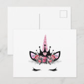 Carte Postale cils Unicorne, Fleur d'aquarelle, corne de Parties (Devant / Derrière)