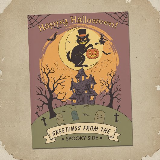 Carte Postale Cimetière Effrayant - Scène d'Halloween