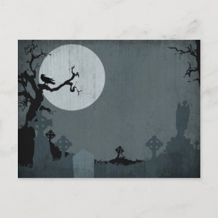 Carte Postale Cimetière et Pleine lune pour Halloween