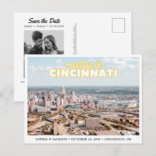Carte Postale Cincinnati Save the Date Retro Wedding Postcard (Devant / Derrière)