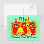 Carte Postale Cinco de Mayo 3 chili Peppers dansants - Adorable (Devant / Derrière)