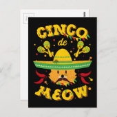 Carte Postale Cinco de Mayo Cat Cinco de Meow Kitten Sombrero (Devant / Derrière)