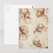 Carte Postale Cinq têtes de caricature de Léonard de Vinci (Devant / Derrière)