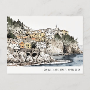 Carte Postale Cinque Terre, Italie Aquarelle de mer Voyage itali