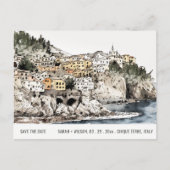 Carte Postale Cinque Terre Italie Aquarelle Sauvegarder La Date (Devant)