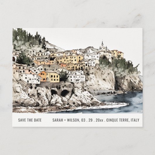 Carte Postale Cinque Terre Italie Aquarelle Sauvegarder La Date (Devant)