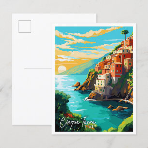 Carte Postale Cinque Terre Italie illustration de voyage vintage