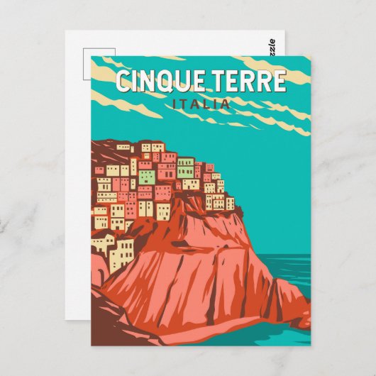 Carte Postale Cinque Terre Italie Voyage Art Rétro (Devant / Derrière)