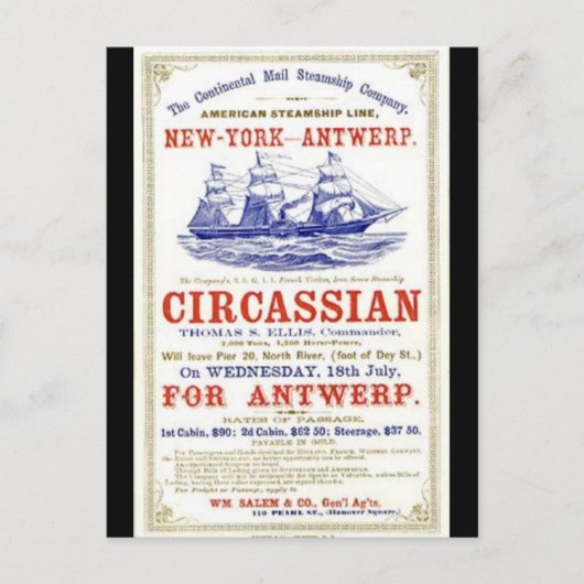 Carte Postale Circassian Clipper voilier 1866 (Devant)