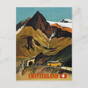 Carte Postale Circuit en car de Suisse, voyage vintage
