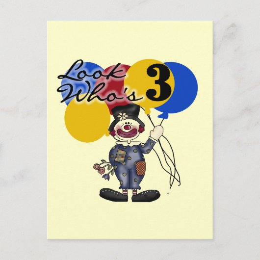 Carte Postale Cirque Clown 3e Anniversaire Tshirts et cadeaux (Devant)