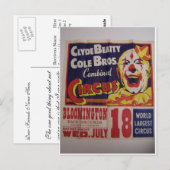 Carte Postale Cirque, Théâtre rétro 'Clyde Beatty et Cole Bros' (Devant / Derrière)