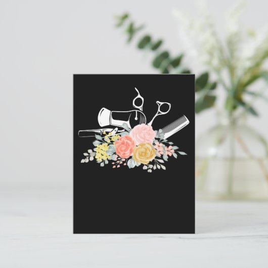 Carte Postale Ciseaux Fleur Femme Coiffeuse Coiffeur (Debout devant)