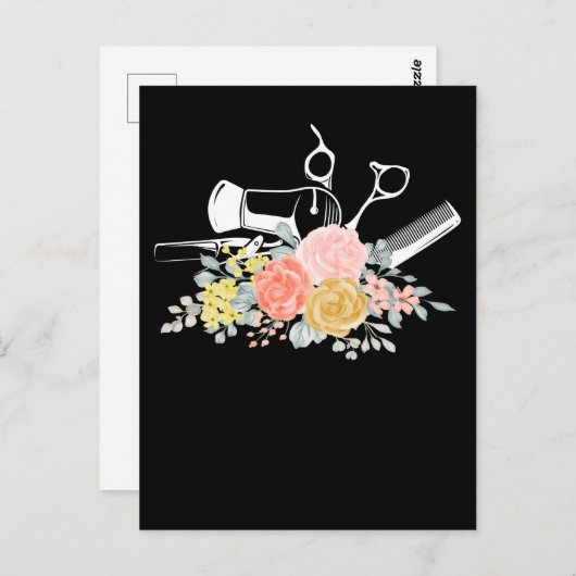 Carte Postale Ciseaux Fleur Femme Coiffeuse Coiffeur (Devant / Derrière)