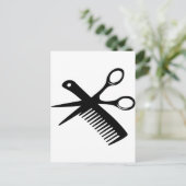 Carte Postale ciseaux peigne de coiffeur noir (Debout devant)