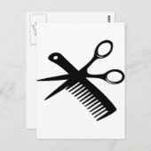 Carte Postale ciseaux peigne de coiffeur noir (Devant / Derrière)